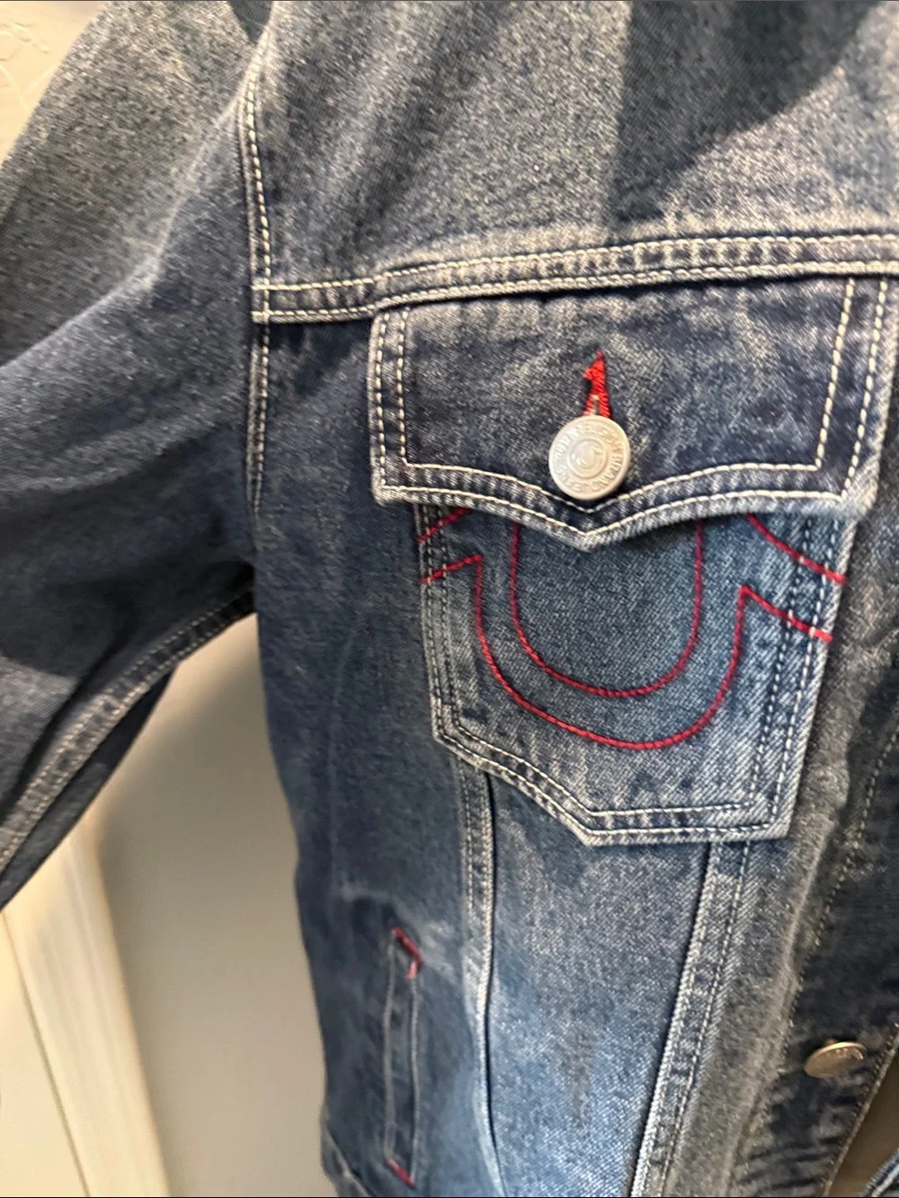 True Religion Blue Denim Jacket with Red Contrast Stitching